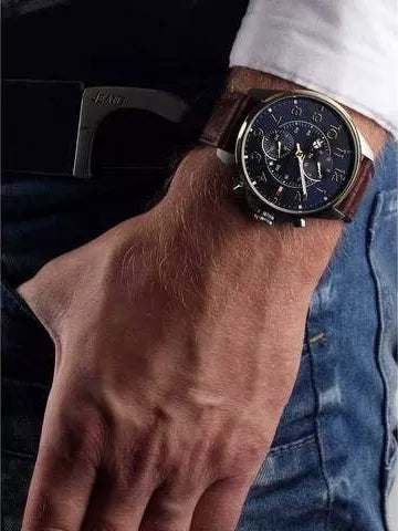  Shop Authentic Tommy Hilfiger Dean Multifunctional Blue Dial Brown Leather Strap Watch for Men - 1791275 - Luxxuri