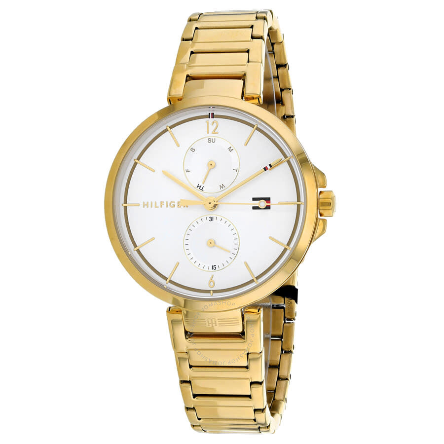  Shop Authentic Tommy Hilfiger Angela White Dial Gold Steel Strap Watch for Women - 1782128 - Luxxuri