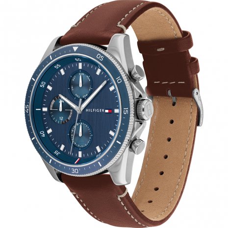  Shop Authentic Tommy Hilfiger Parker Chronograph Blue Dial Brown Leather Strap Watch For Men - 1791837 - Luxxuri