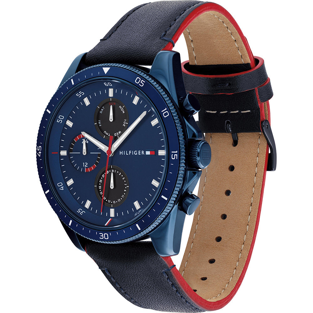  Shop Authentic Tommy Hilfiger Parker Chronograph Quartz Blue Dial Blue Leather Strap Watch For Men - 1791839 - Luxxuri