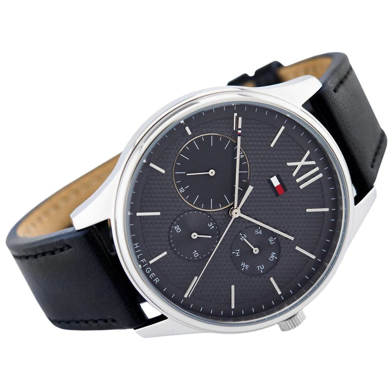  Shop Authentic Tommy Hilfiger Damon Multifunction Black Dial Black Leather Strap Watch for Men - 1791417 - Luxxuri