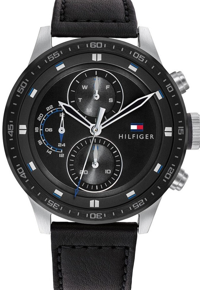  Shop Authentic Tommy Hilfiger Trent Chronograph Quartz Black Dial Black Leather Strap Watch For Men - 1791810 - Luxxuri