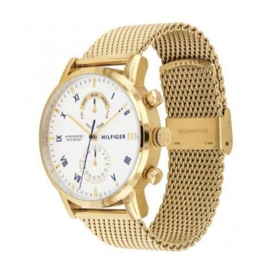  Shop Authentic Tommy Hilfiger Kane White Dial Gold Mesh Bracelet Watch for Men - 1710403 - Luxxuri