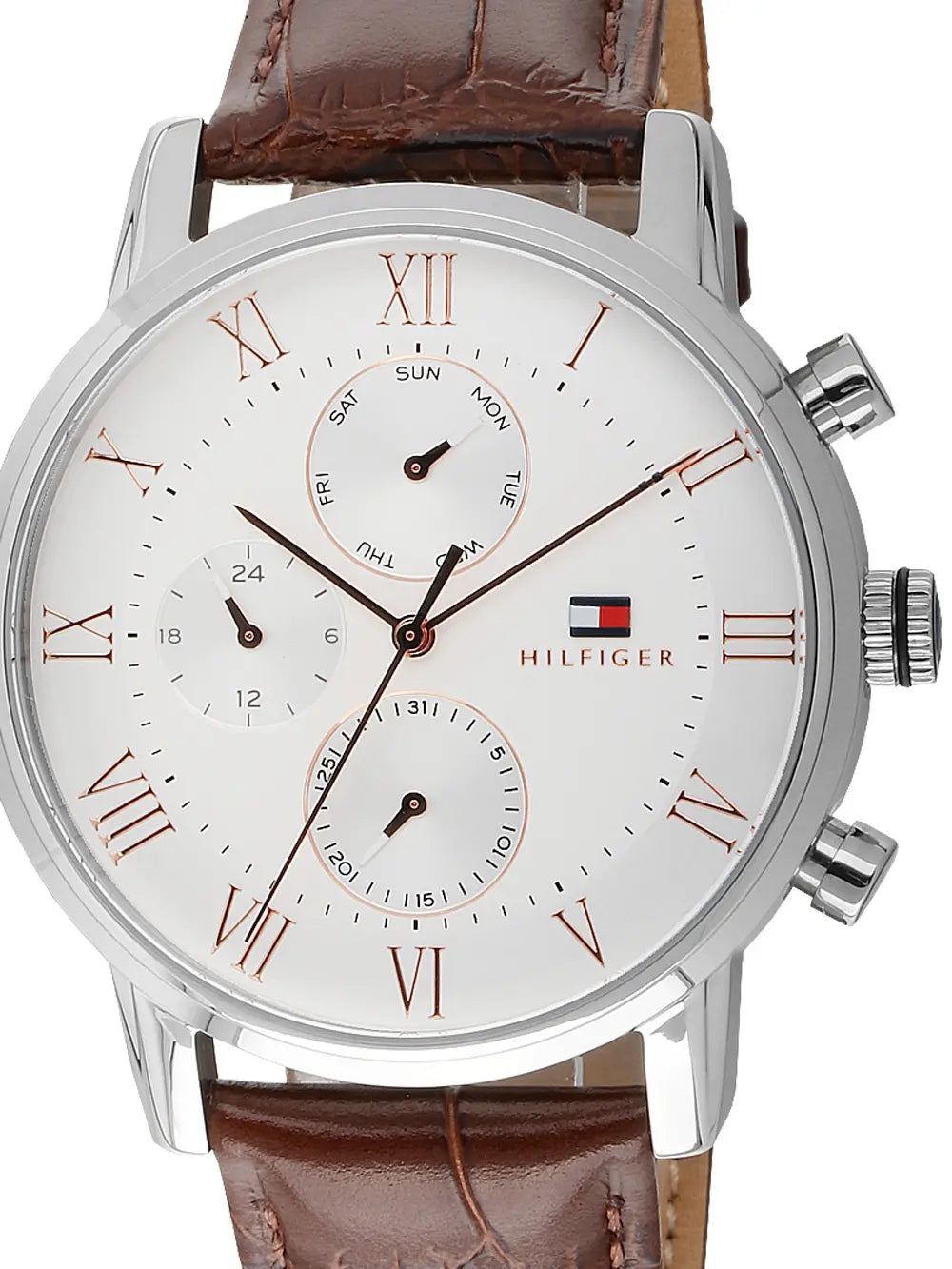  Shop Authentic Tommy Hilfiger Kane Chronograph White Dial Brown Leather Strap Watch for Men - 1791400 - Luxxuri