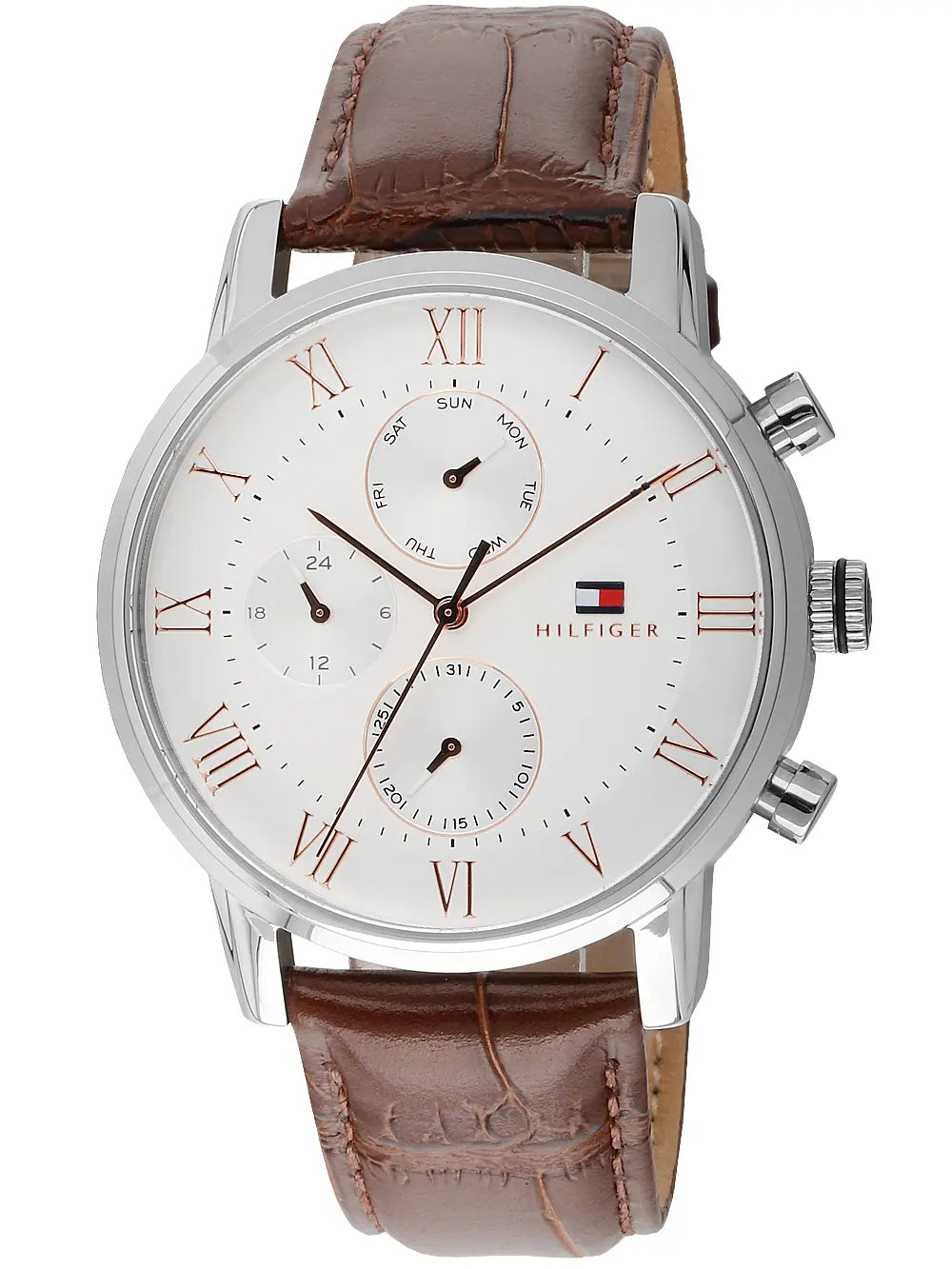  Shop Authentic Tommy Hilfiger Kane Chronograph White Dial Brown Leather Strap Watch for Men - 1791400 - Luxxuri