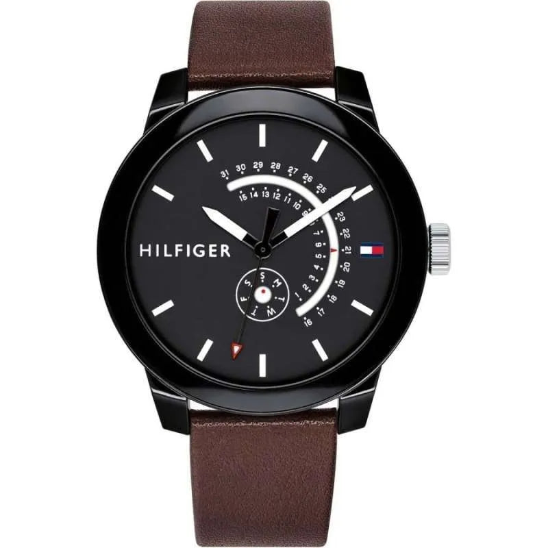  Shop Authentic Tommy Hilfiger Denim Black Dial Brown Leather Strap Watch for Men - 1791478 - Luxxuri