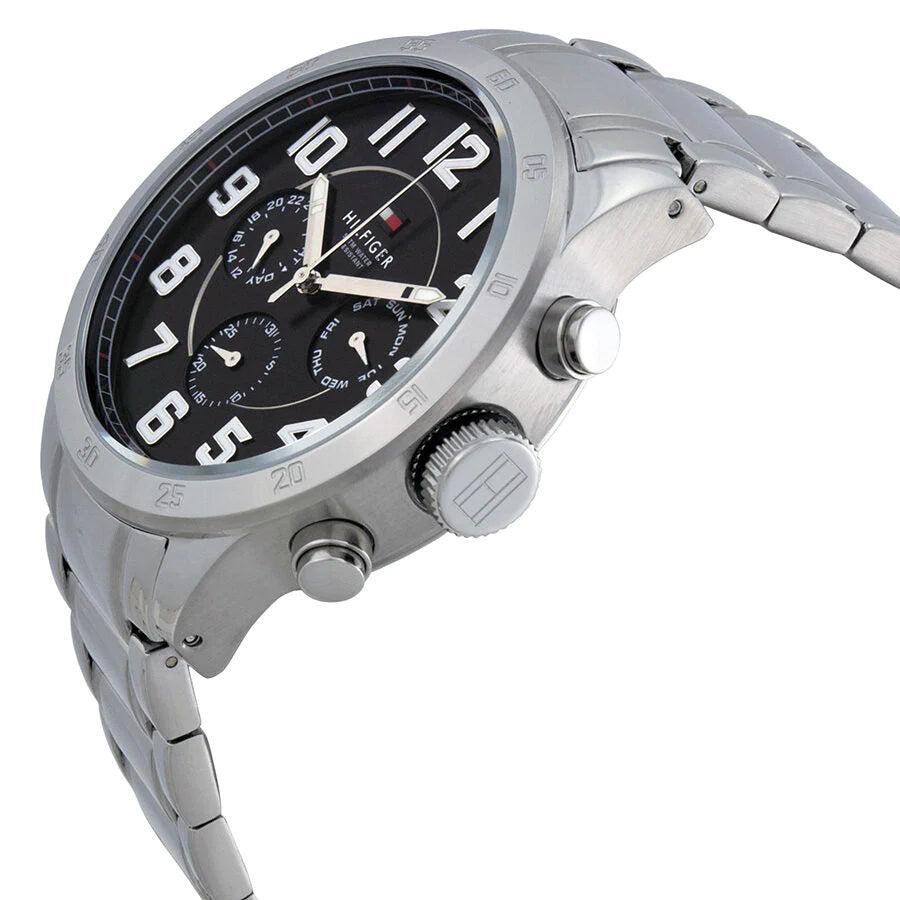  Shop Authentic Tommy Hilfiger Trent Chronograph Black Dial Silver Steel Strap Watch for Men - 1791054 - Luxxuri