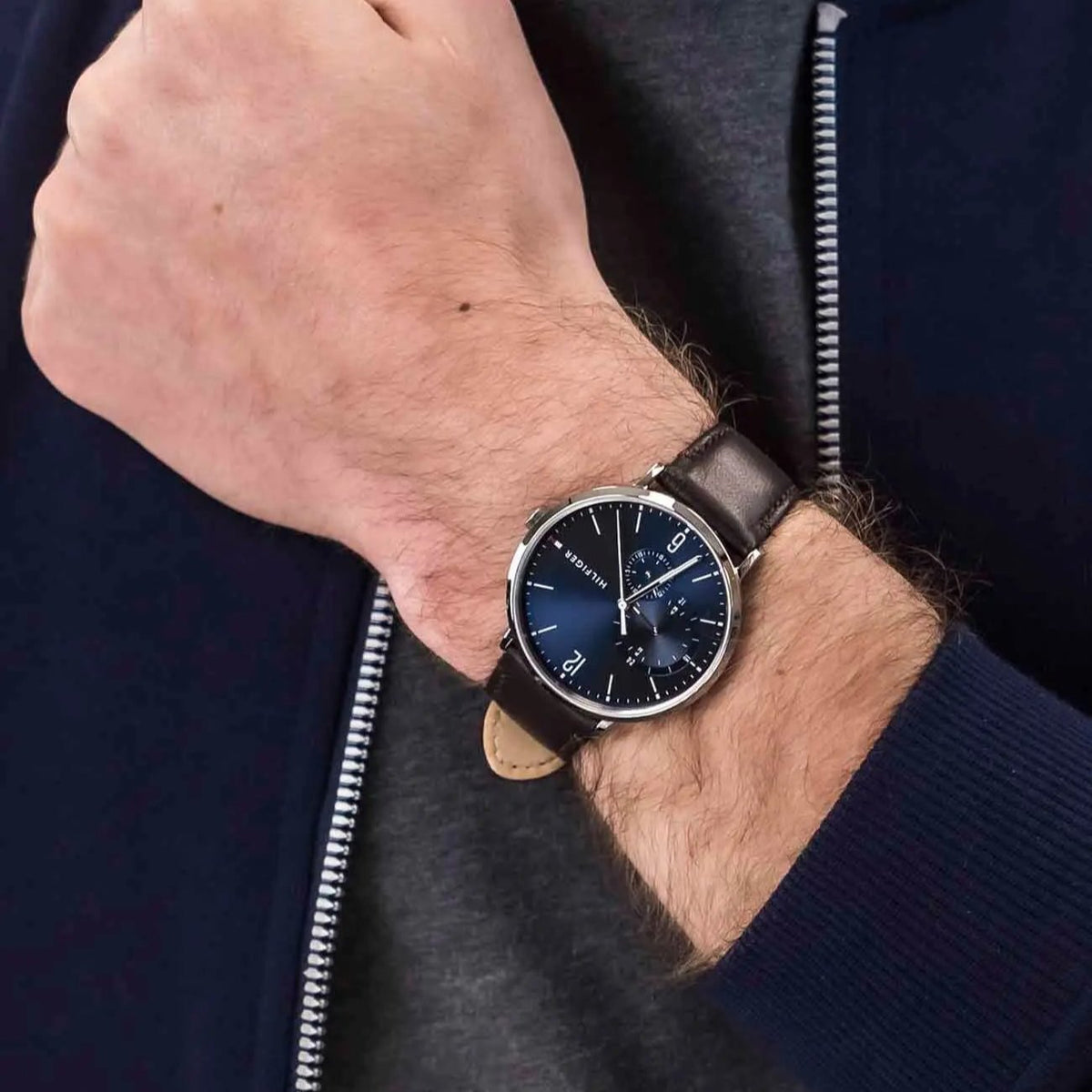  Shop Authentic Tommy Hilfiger Cooper Blue Dial Brown Leather Strap Watch for Men - 1791508 - Luxxuri