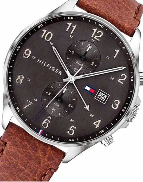  Shop Authentic Tommy Hilfiger West Chronograph Grey Dial Brown Leather Strap Watch For Men - 1791710 - Luxxuri