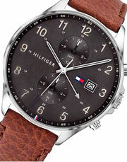  Shop Authentic Tommy Hilfiger West Chronograph Grey Dial Brown Leather Strap Watch For Men - 1791710 - Luxxuri
