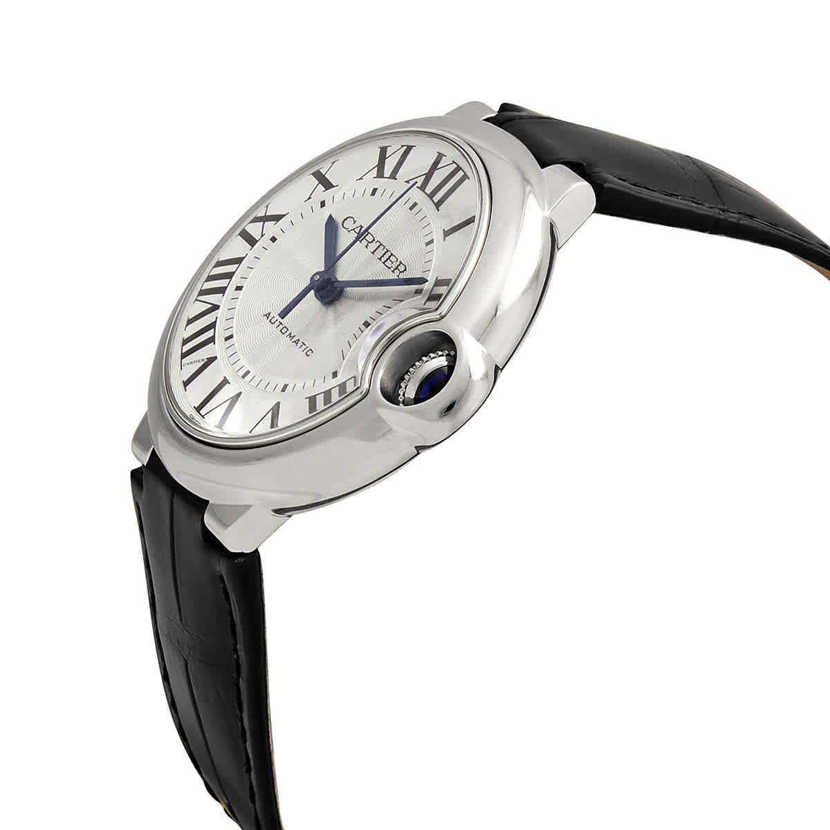  Shop Authentic Cartier Ballon Bleu De Cartier Silver Dial Black Leather Strap Watch for Women - WSBB0028 - Luxxuri