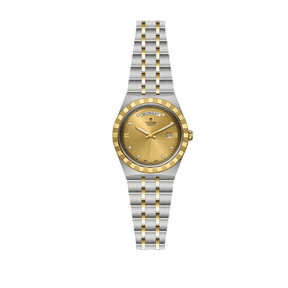  Shop Authentic Tudor Royal Automatic Diamonds Gold Dial Two Tone Steel Strap Watch for Men - M28603-0006 - Luxxuri