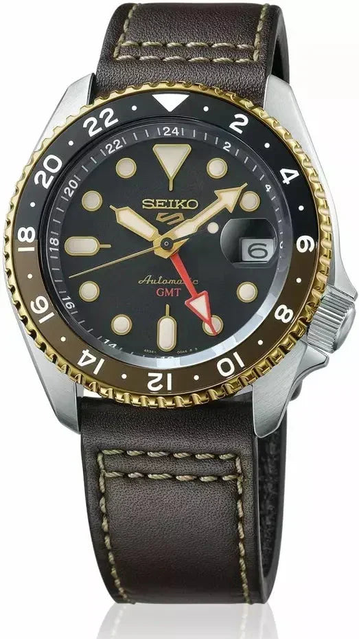 Shop Authentic Seiko 5 Sports SKX GMT Automatic Mocha Black Dial Brown Leather Strap Watch For Men - SSK036K1 - Luxxuri