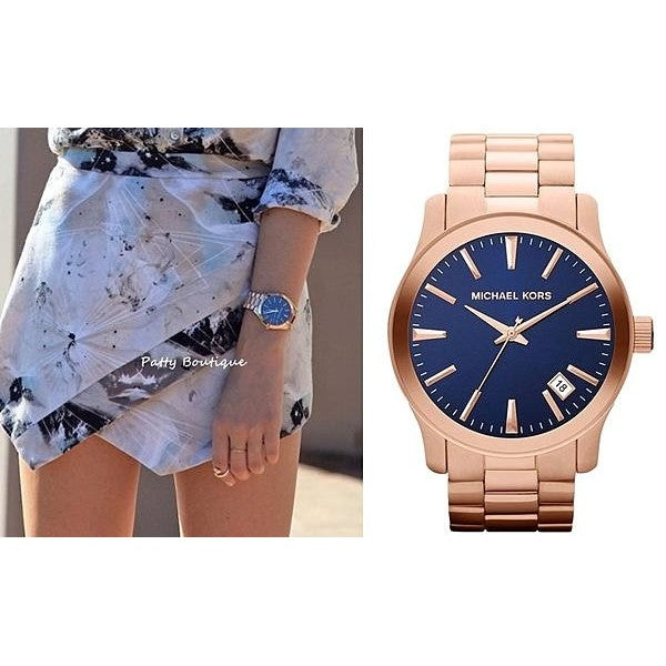  Shop Authentic Michael Kors Runway Blue Dial Rose Gold Stainless Steel Strap Watch for Women - MK7065 - Luxxuri