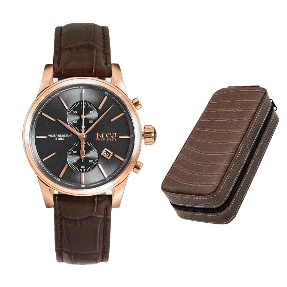  Shop Authentic Hugo Boss Jet Grey Dial Brown Leather Strap Watch for Men - 1513281 - Luxxuri