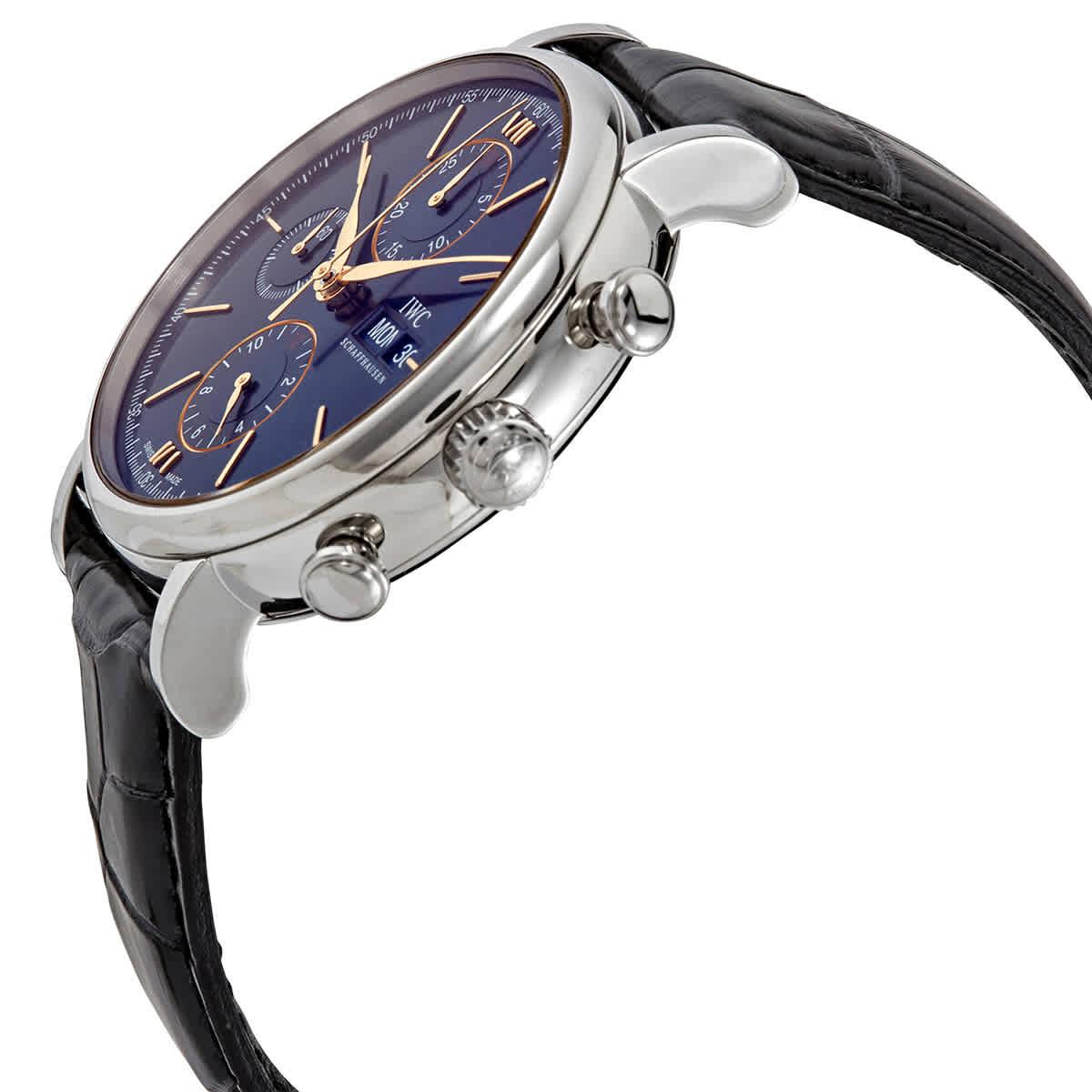  Shop Authentic IWC Portofino Chronograph Blue Dial Black Leather Strap Watch for Men - IW391036 - Luxxuri