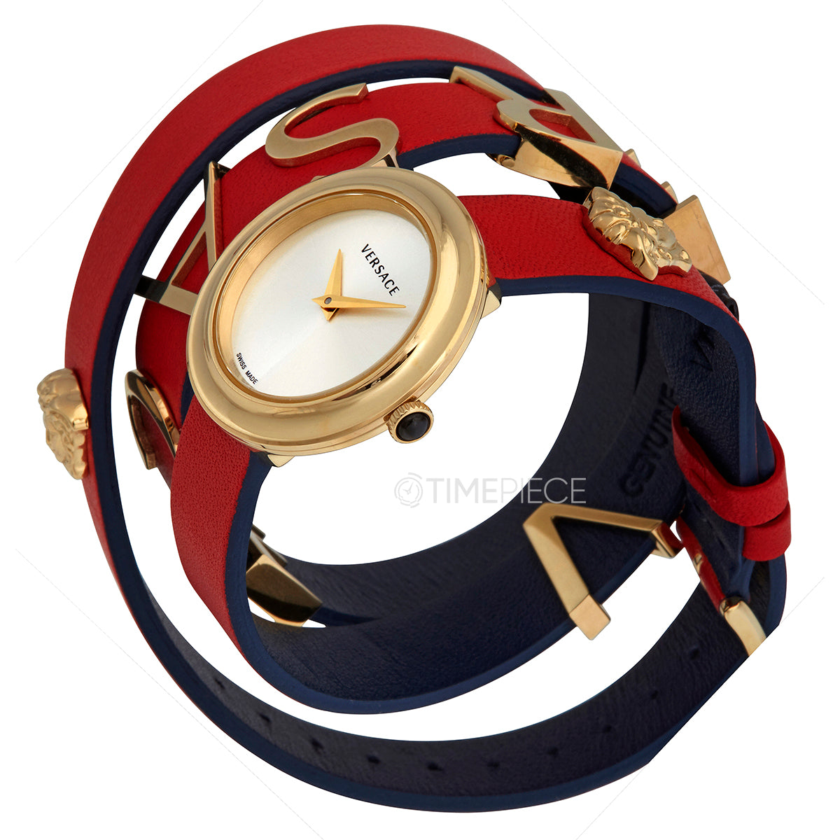  Shop Authentic Versace V-Flare Quartz Silver Dial Red Leather Strap Watch for Women - VEBN00418 - Luxxuri