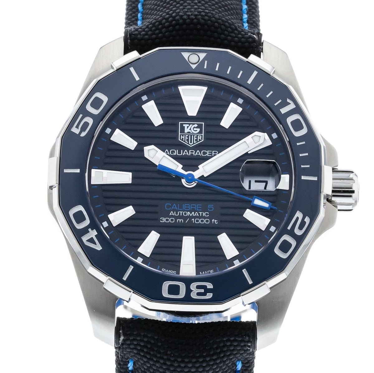  Shop Authentic Tag Heuer Aquaracer Calibre 5 Automatic Black Dial Black Nylon Strap Watch for Men - WAY211B.FC6363 - Luxxuri