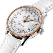  Shop Authentic Breitling Navitimer Automatic 35 Mother of Pearl Dial White Leather Strap Watch for Women - U17395211A1P3 - Luxxuri