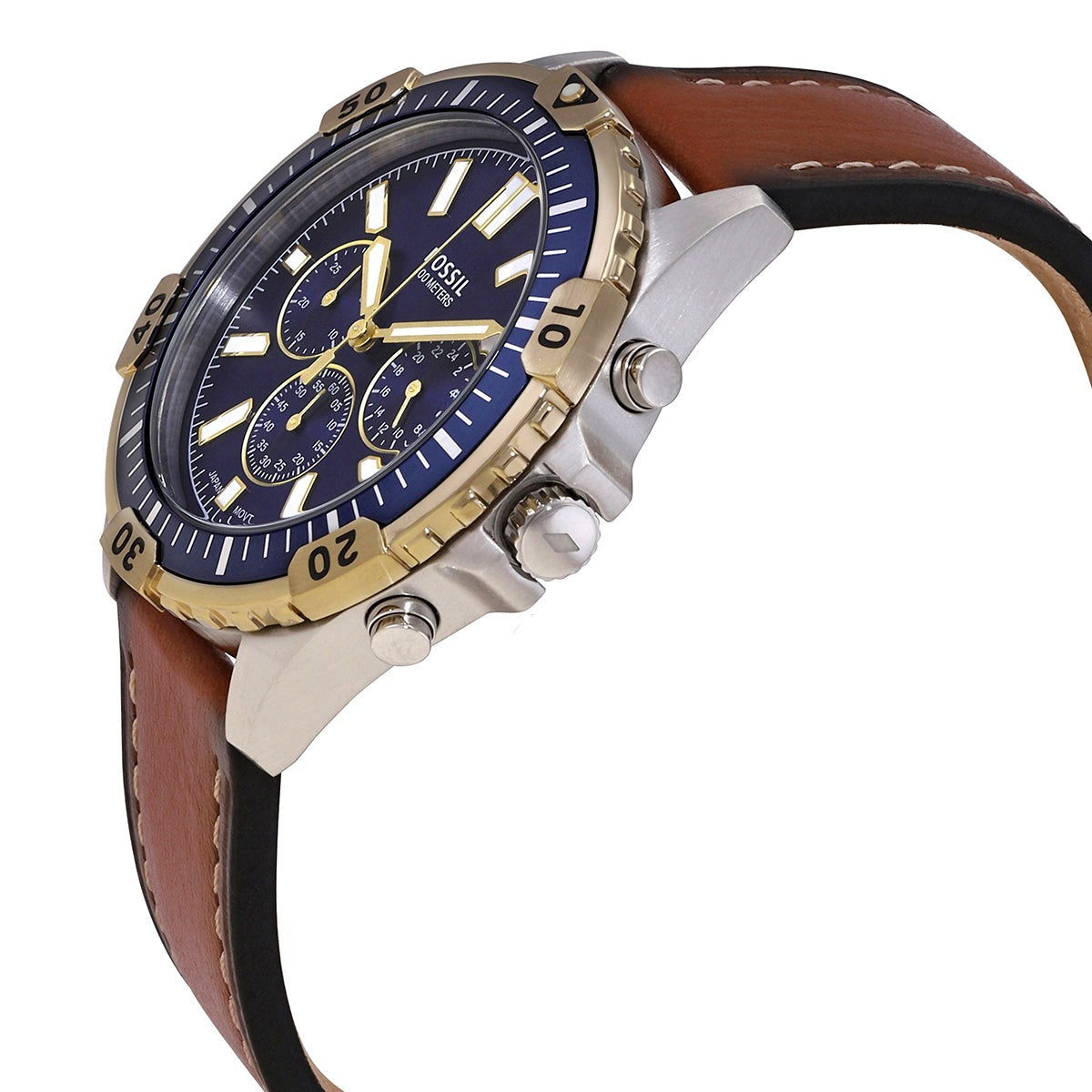  Shop Authentic Fossil Garrett Chronograph Blue Dial Brown Leather Strap Watch for Men - FS5625 - Luxxuri