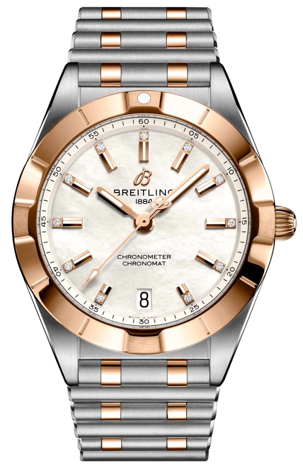 Breitling Chronomat B02 18K Red Gold White Dial Two Tone Steel Strap Watch for Men - U77310101A2U1