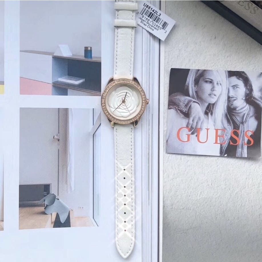  Shop Authentic Guess Mini Rose Diamonds White Dial White Leather Strap Watch For Women - U85142l3 - Luxxuri