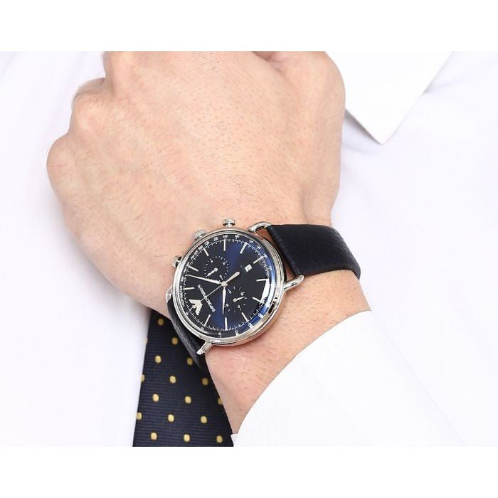  Shop Authentic Emporio Armani Aviator Blue Dial Blue Leather Strap Watch For Men - AR11105 - Luxxuri