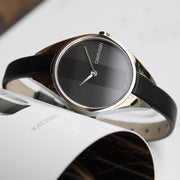  Shop Authentic Calvin Klein Rebel Black Grey Dial Black Leather Strap Watch for Women - K8P231C1 - Luxxuri