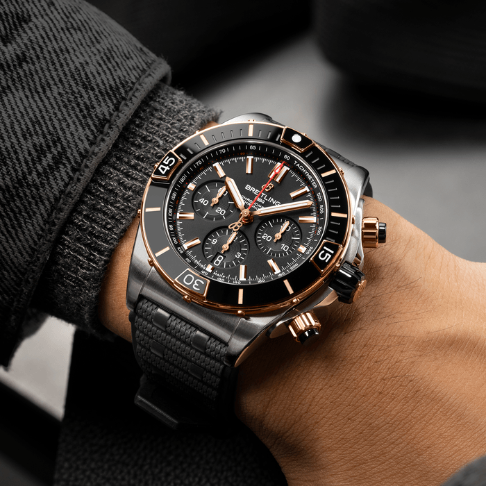  Shop Authentic Breitling Super Chronomat B01 44 Black Dial Black Rubber Strap Watch for Men - AB0136251B2S1 - Luxxuri
