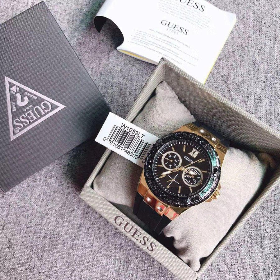  Shop Authentic Guess Black Dial Black Rubber Strap Watch For Women - W1053L7 - Luxxuri
