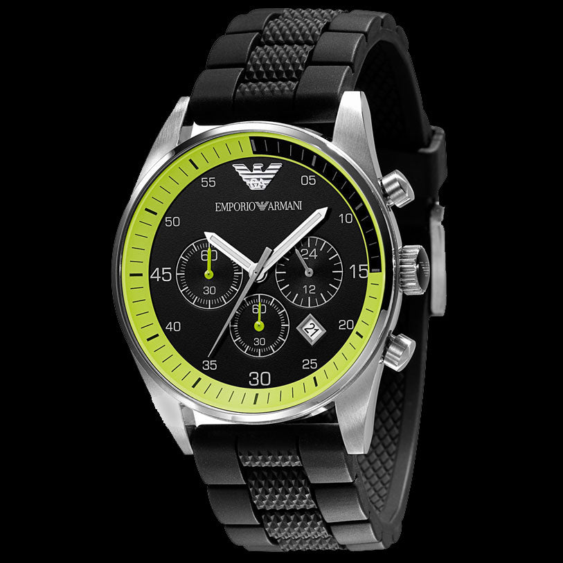  Shop Authentic Emporio Armani Chronograph Black Dial Black Rubber Strap Watch For Men - AR5865 - Luxxuri