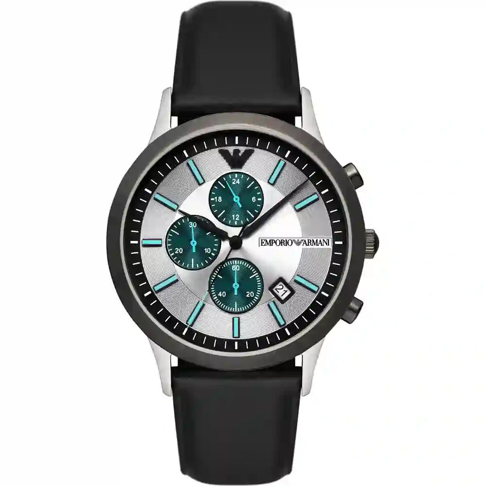  Shop Authentic Emporio Armani Renato Chronograph Silver Dial Black Leather Strap Watch for Men - AR11473 - Luxxuri