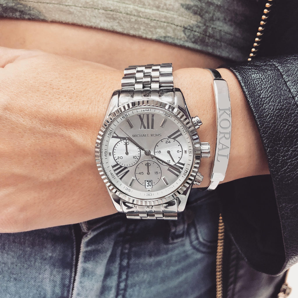  Shop Authentic Michael Kors Lexington Silver Dial Silver Steel Strap Watch for Women - MK5555 - Luxxuri