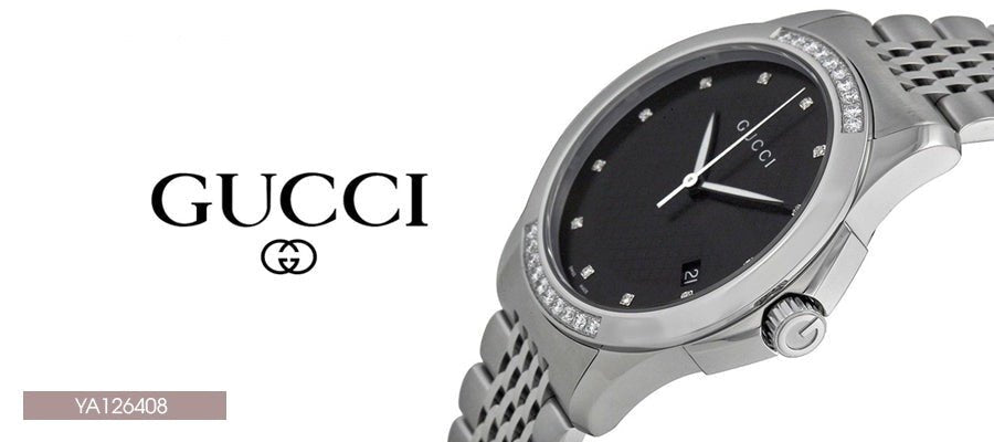  Shop Authentic Gucci G Timeless Diamonds Black Dial Silver Steel Strap Watch For Women - YA126408 - Luxxuri