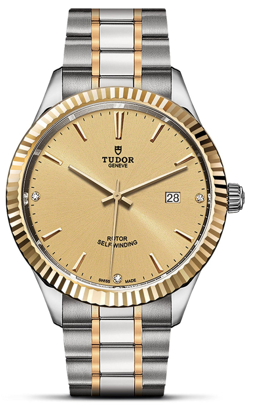  Shop Authentic Tudor Style Automatic Diamonds Gold Dial Two Tone Steel Strap Watch for Men - M12713-0007 - Luxxuri