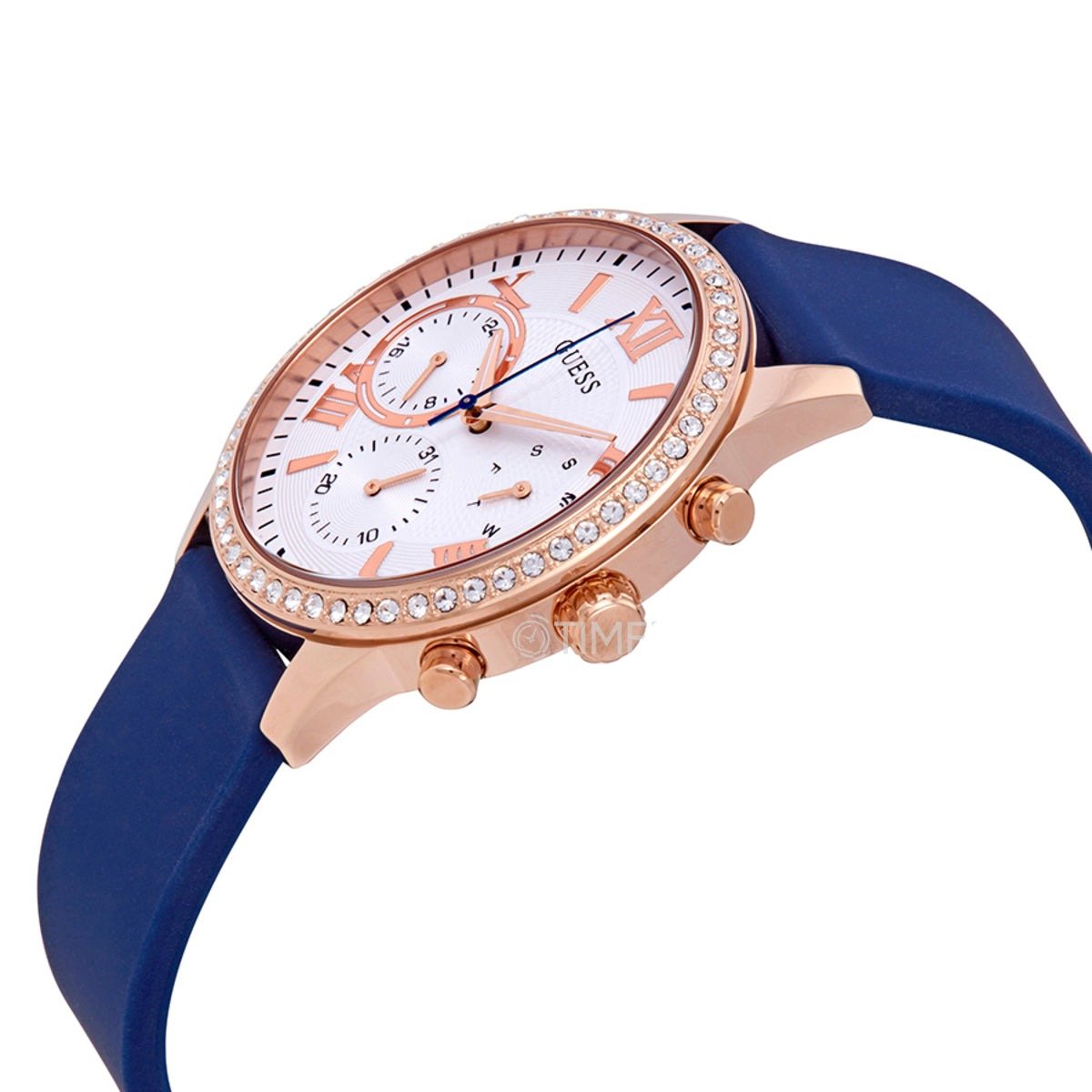  Shop Authentic Guess Solar White Rose Gold Dial Blue Rubber Strap Watch For Women - W1135L3 - Luxxuri