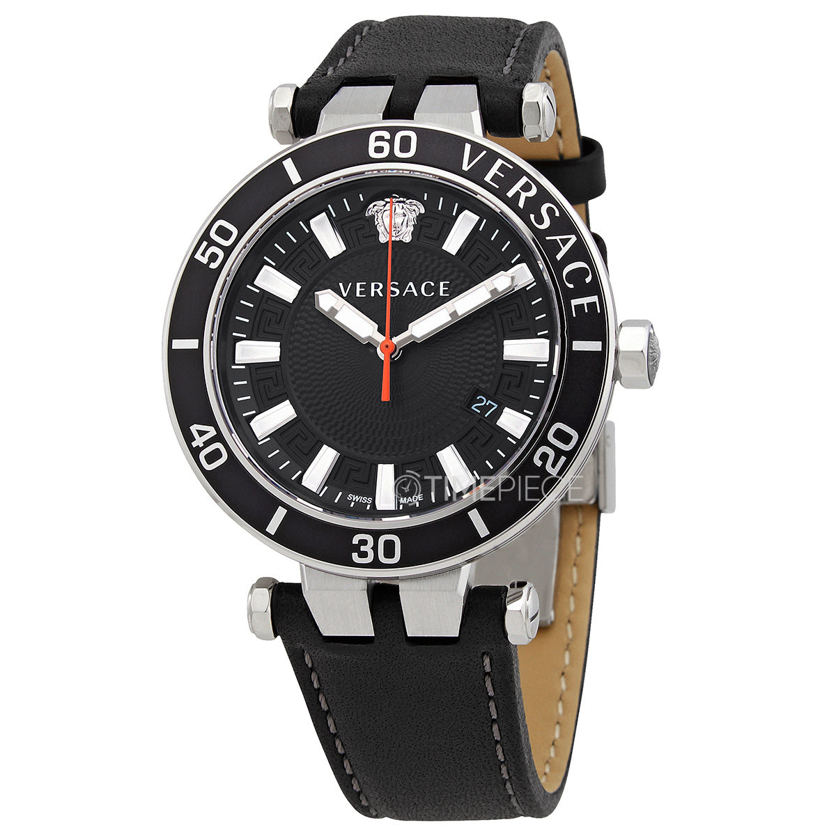  Shop Authentic Versace Greca Sport Quartz Black Dial Black Leather Strap Watch For Men - VEZ300221 - Luxxuri