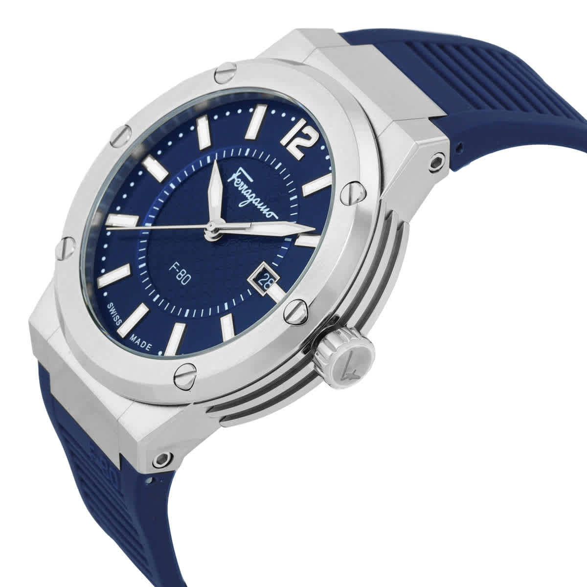 Shop Authentic Salvatore Ferragamo F-80 Blue Dial Blue Rubber Strap Watch For Men - SFHY01022 - Luxxuri