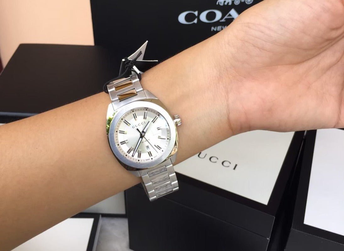  Shop Authentic Gucci G Timeless GG2570 Silver Dial Silver Steel Strap Watch For Men - YA142402 - Luxxuri