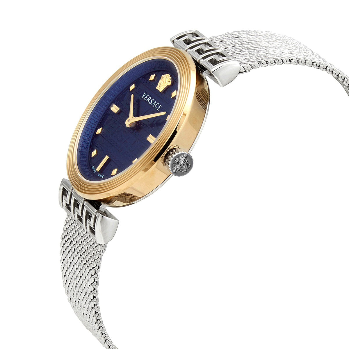  Shop Authentic Versace Meander Blue Dial Silver Mesh Bracelet Watch for Women - VELW00520 - Luxxuri
