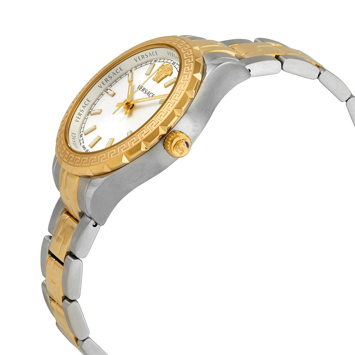  Shop Authentic Versace Hellenyium Silver Dial Two Tone Steel Strap Watch for Women - V12030015 - Luxxuri