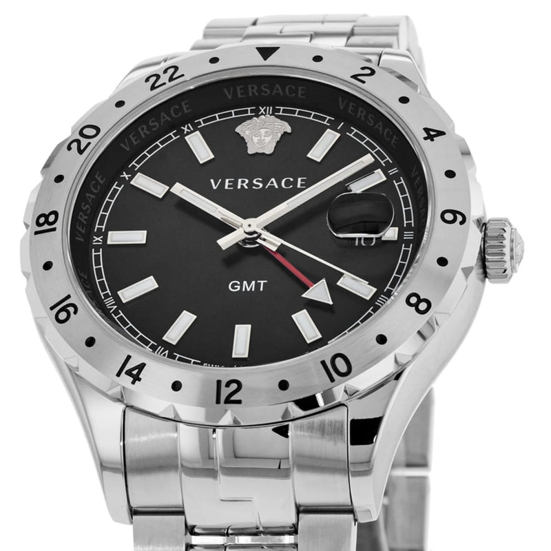  Shop Authentic Versace Hellenyium GMT Black Dial Silver Steel Strap Watch for Men - V11020015 - Luxxuri