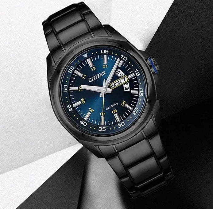  Shop Authentic Citizen Eco Drive Blue Dial Black Steel Strap Watch For Men - AW0024-58LB - Luxxuri
