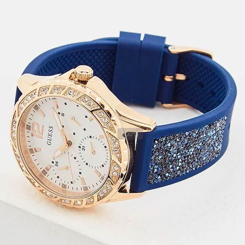  Shop Authentic Guess Swirl Analog Quartz White Dial Blue Rubber Strap Watch for Women - W1096L4 - Luxxuri