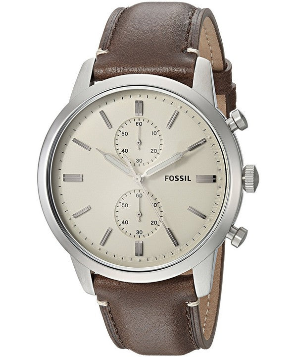  Shop Authentic Fossil Townsman Chronograph White Dial Brown Leather Strap Watch for Men - FS5350 - Luxxuri