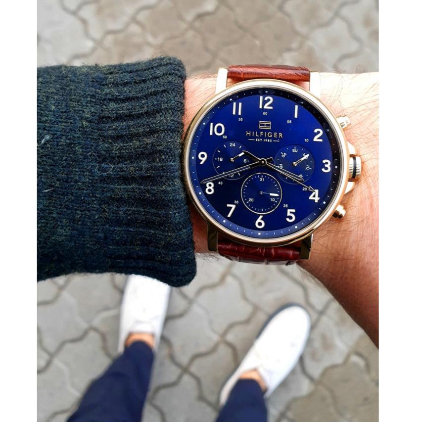  Shop Authentic Tommy Hilfiger Daniel Blue Dial Brown Leather Strap Watch for Men - 1710380 - Luxxuri
