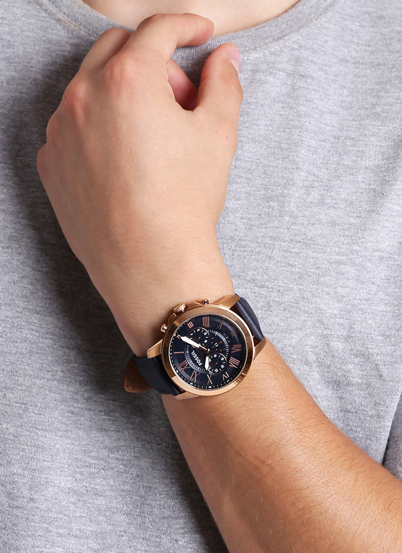 Shop Authentic Fossil Grant Chronograph Blue Dial Blue Leather Strap Watch for Men - FS4835 - Luxxuri