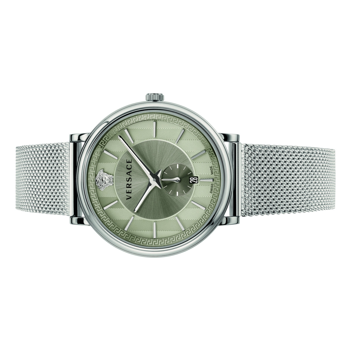 Shop Authentic Versace V-Circle Silver Dial Silver Mesh Bracelet Watch for Men - VBQ060017 - Luxxuri