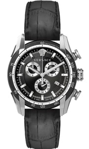  Shop Authentic Versace V Ray Chronograph Quartz Black Dial Black Leather Strap Watch For Men - VE2I00121 - Luxxuri