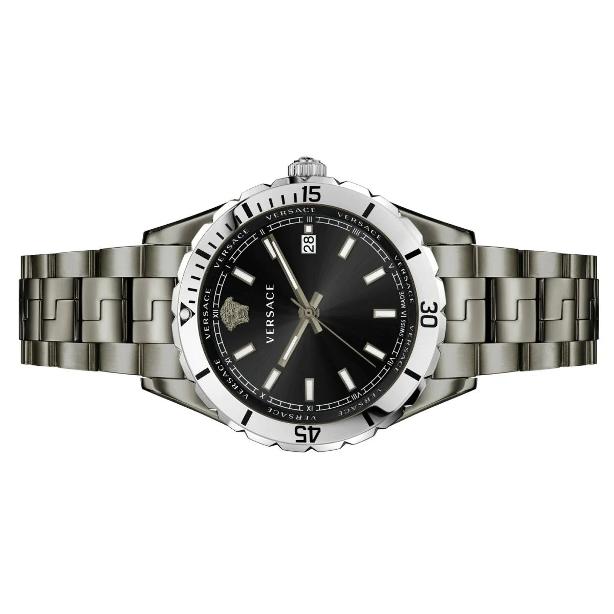  Shop Authentic Versace Hellenyium Quartz Black Dial Grey Steel Strap Watch For Men - VE3A00620 - Luxxuri